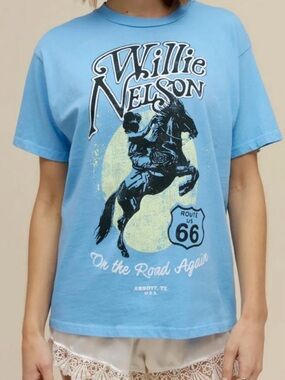 Daydreamer Willie Nelson Route 66 Graphic Tee Vintage Blue - Medium